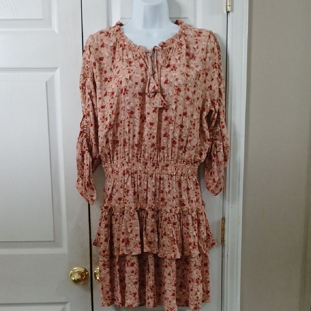Forever 21 smocked waist mini floral print dress western boho party Sz XL NWT
